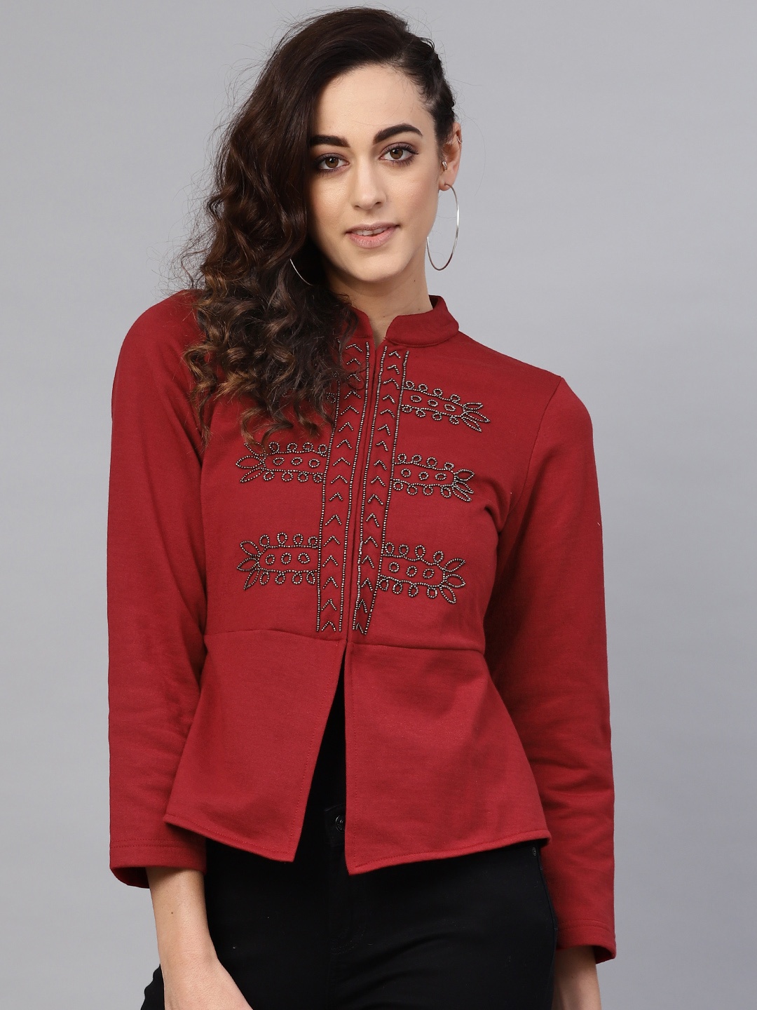 

Antheaa Women Maroon Solid Tailored Jacket