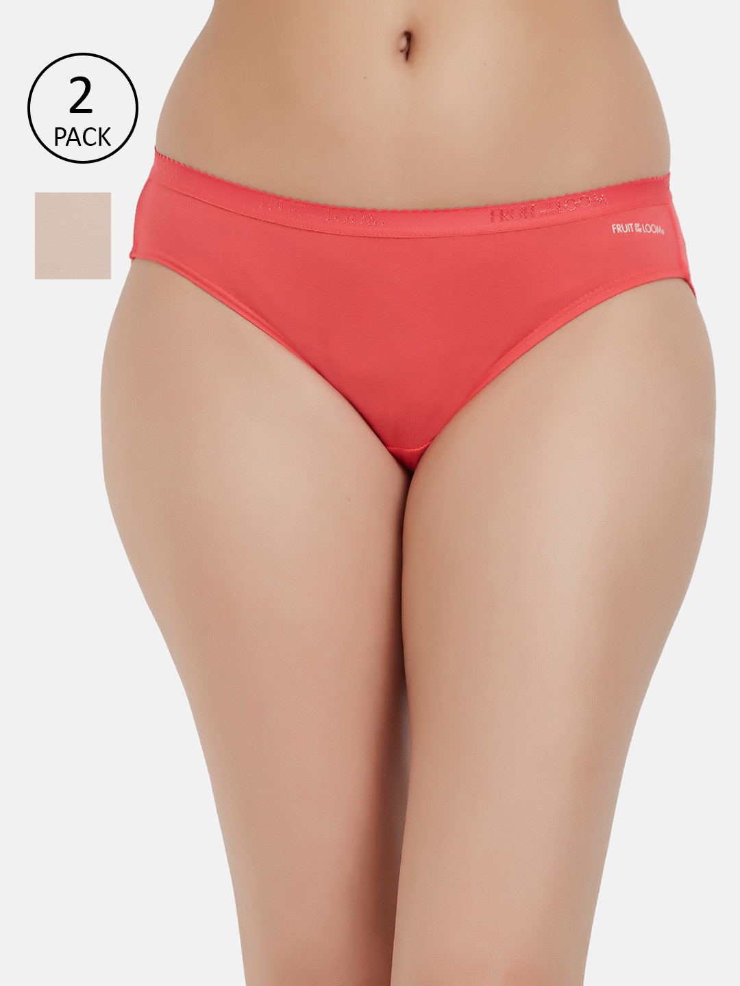 

Fruit of the loom Women Pack of 2 Solid Bikini Briefs FBKS02-2P-LA1S2, Coral