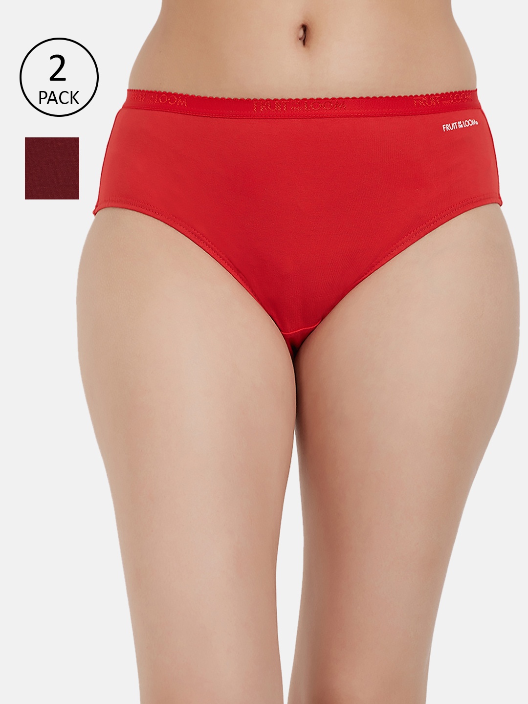 

Fruit of the loom Women Pack of 2 Solid Hipster Briefs FHPS02-2P-DA1S2, Red