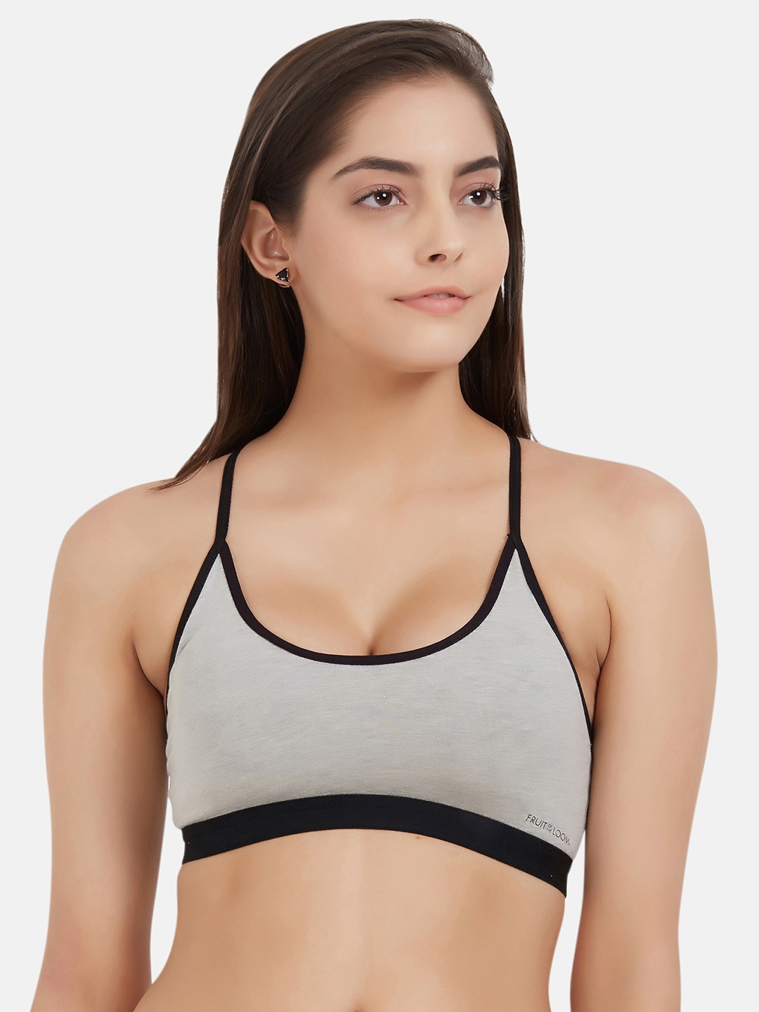 

Fruit of the loom Grey Melange Solid Non-Wired Non Padded Sports Bra FCTS02-A1S3