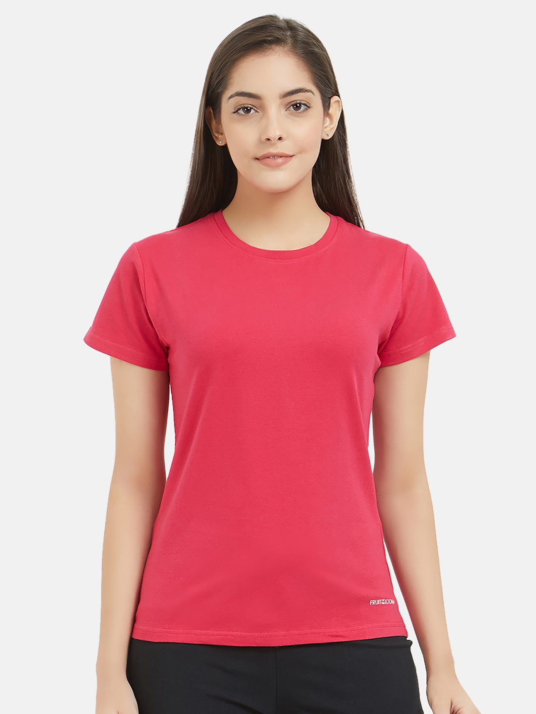 

Fruit of the loom Women Pink Solid Round Neck T-shirt