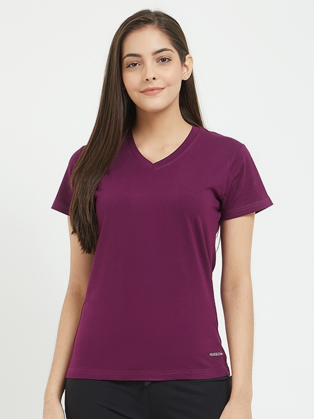 

Fruit of the loom Women Purple Solid V-Neck Lounge T-shirt
