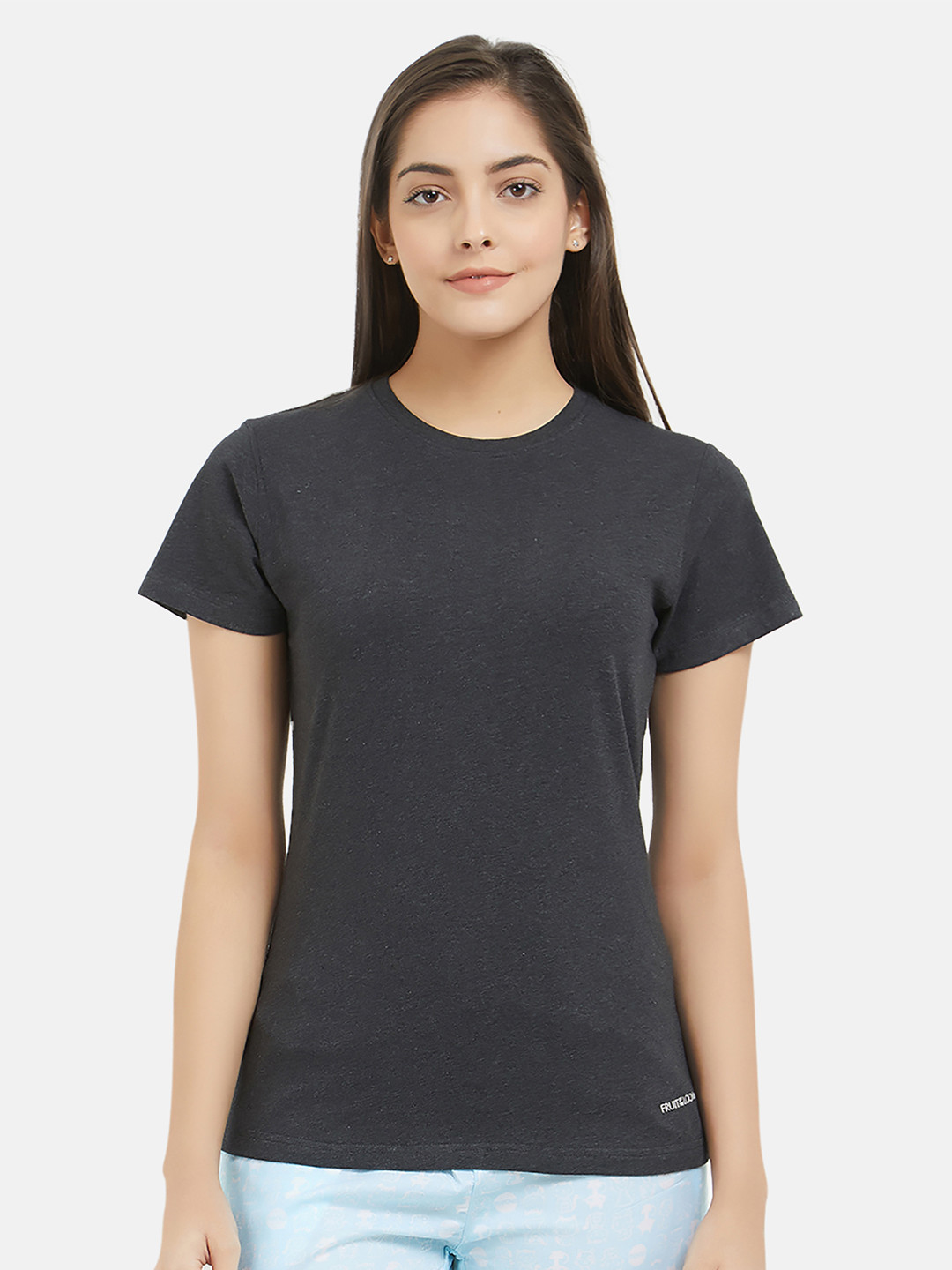 

Fruit of the loom Women Charcoal Grey Solid Lounge T-shirt