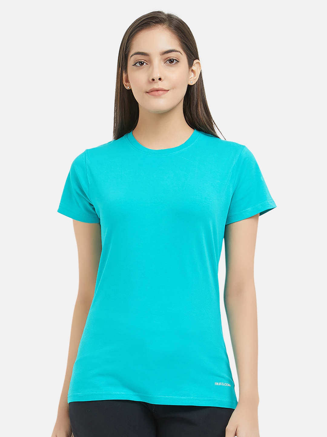 

Fruit of the loom Women Turquoise Blue Solid Lounge T-shirt