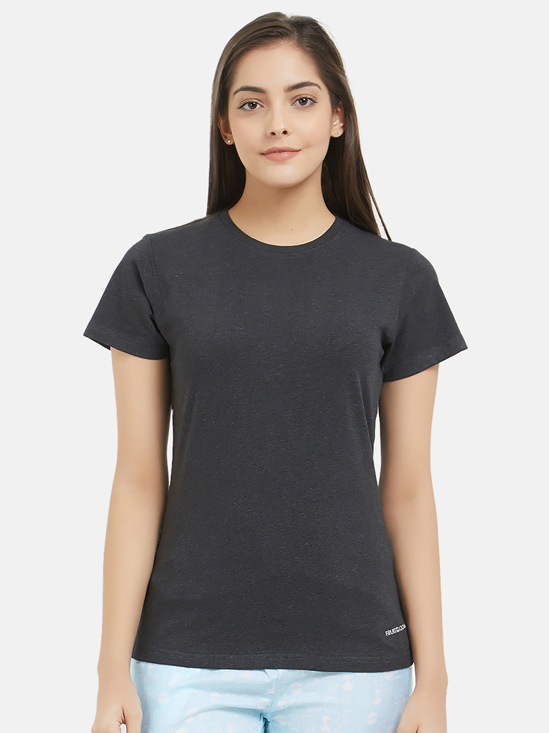 

Fruit of the loom Women Purple Charcoal Grey Round Neck Lounge T-shirt