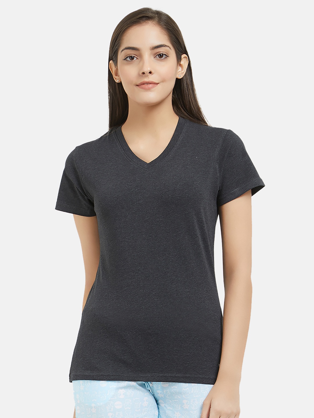 

Fruit of the loom Women Charcoal Grey Solid Lounge T-Shirt