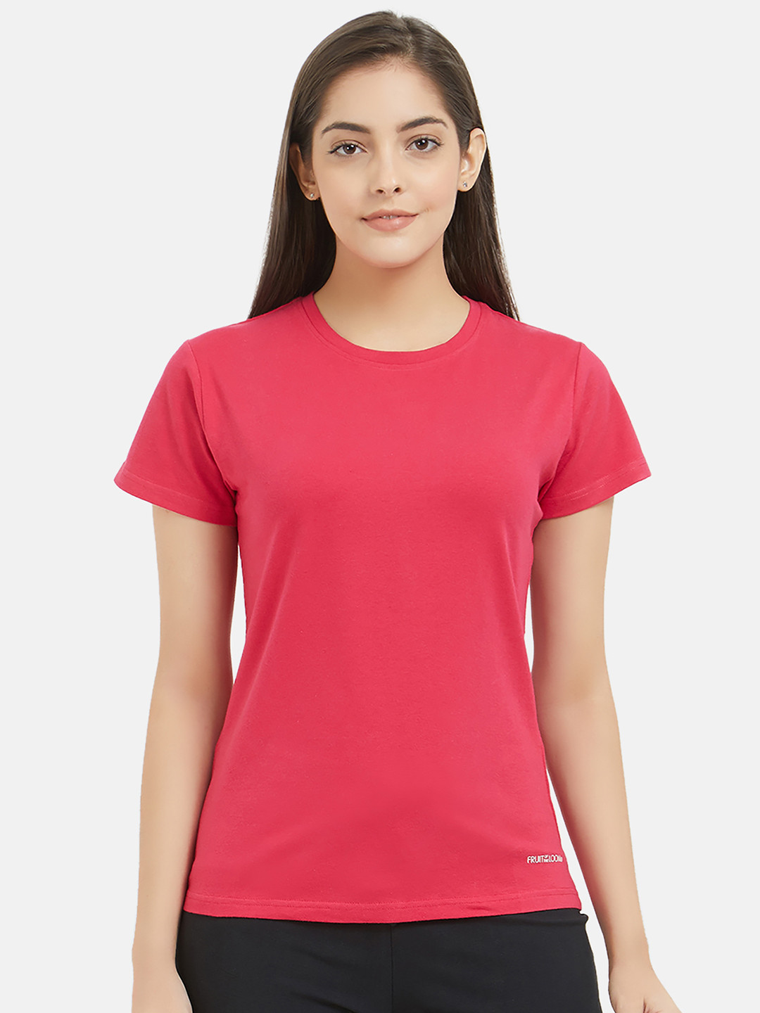 

Fruit of the loom Women Pink Solid Round Neck Lounge T-shirt