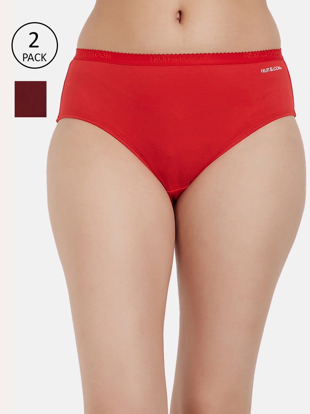 

Fruit of the loom Women Pack of 2 Solid Hipster Briefs FHPS02-2P-DA1S2, Red