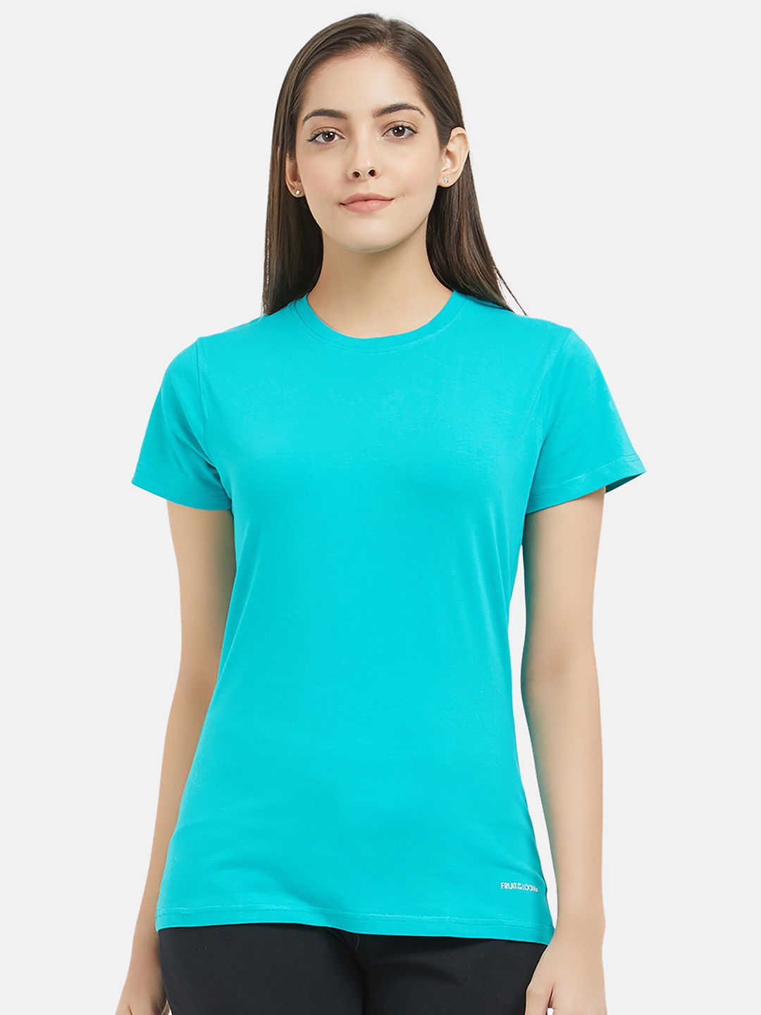 

Fruit of the loom Women Green Solid Round Neck Lounge T-shirt