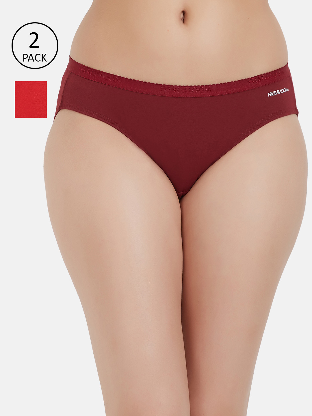 

Fruit of the loom Women Pack of 2 Solid Bikini Briefs FBKS02-2P-DA1S2, Red