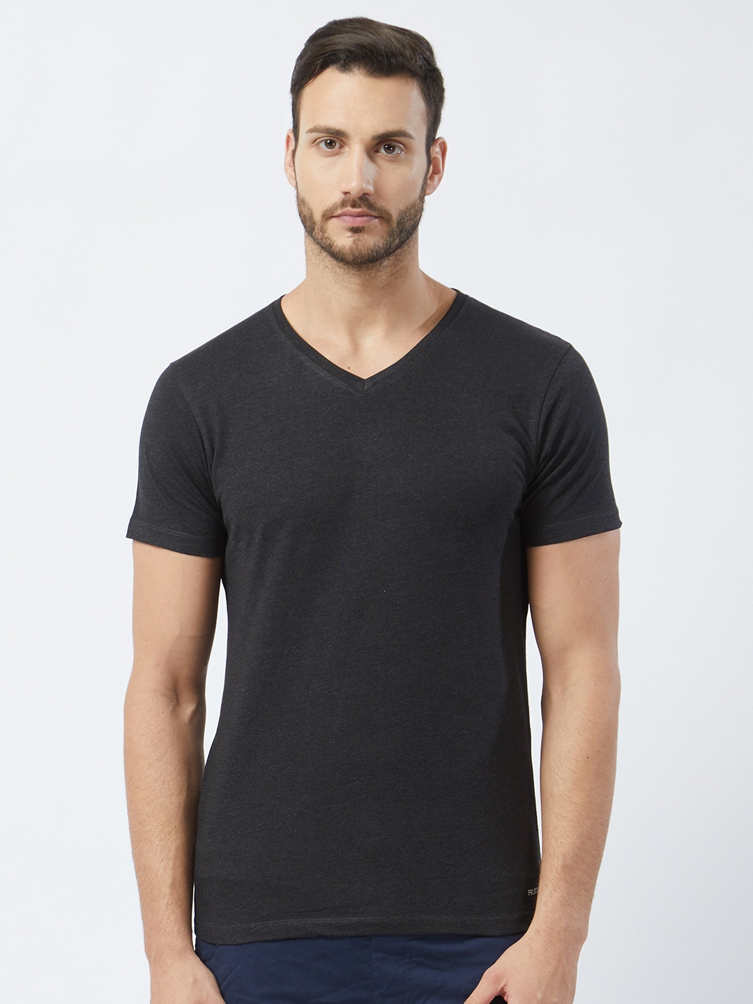 

Fruit of the loom Men Black Solid V-Neck Lounge T-shirt MVN01-A1S4