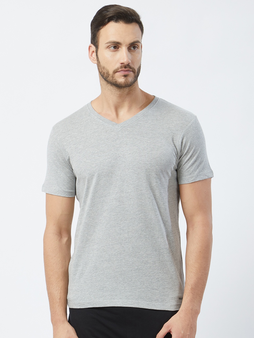 

Fruit of the loom Men Grey Solid V-Neck Lounge T-shirt MVN01-A1S1