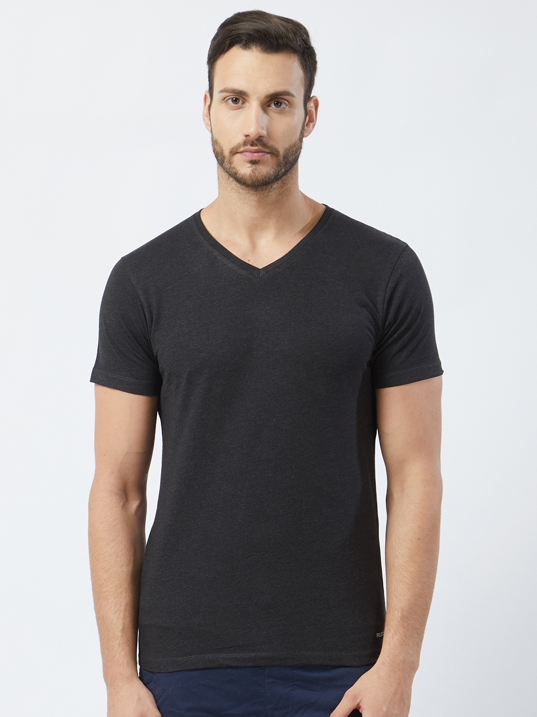 

Fruit of the loom Men Charcoal Black Solid V-Neck Lounge T-shirt MVN01-A1S4