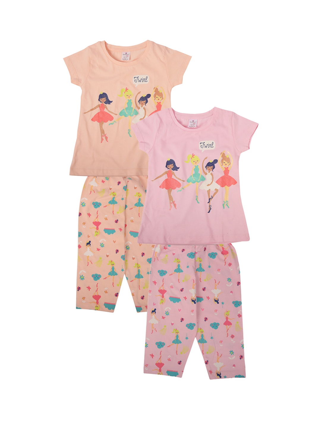 

Smarty Girls Pack of 2 Printed Night Suits, Peach