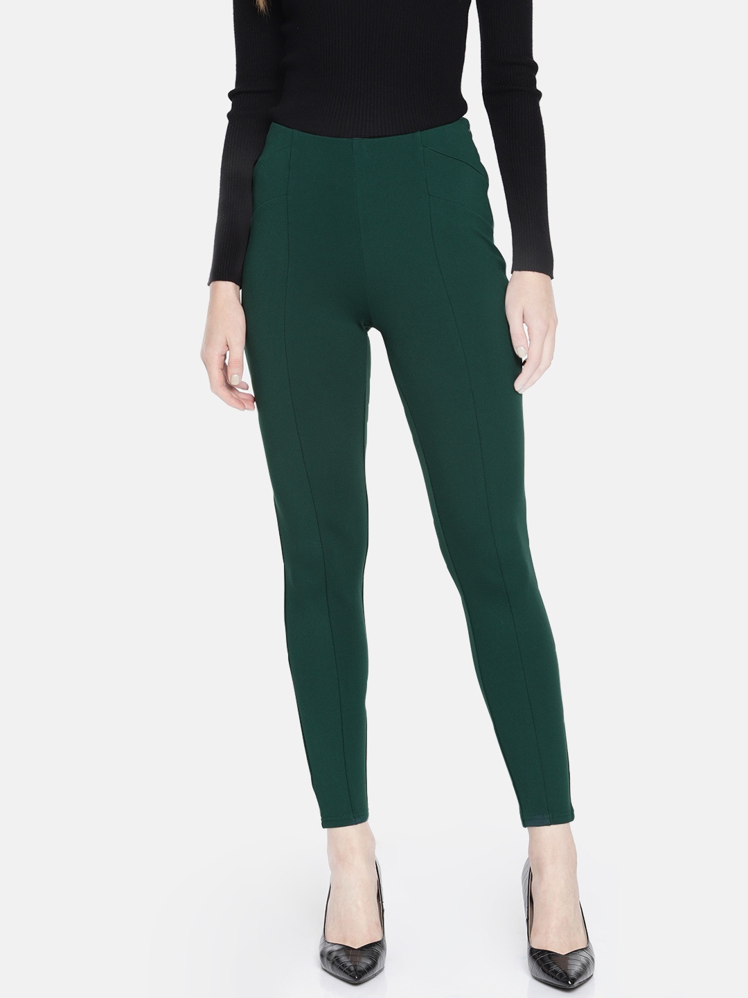 

Vero Moda Women Teal Green Solid Treggings