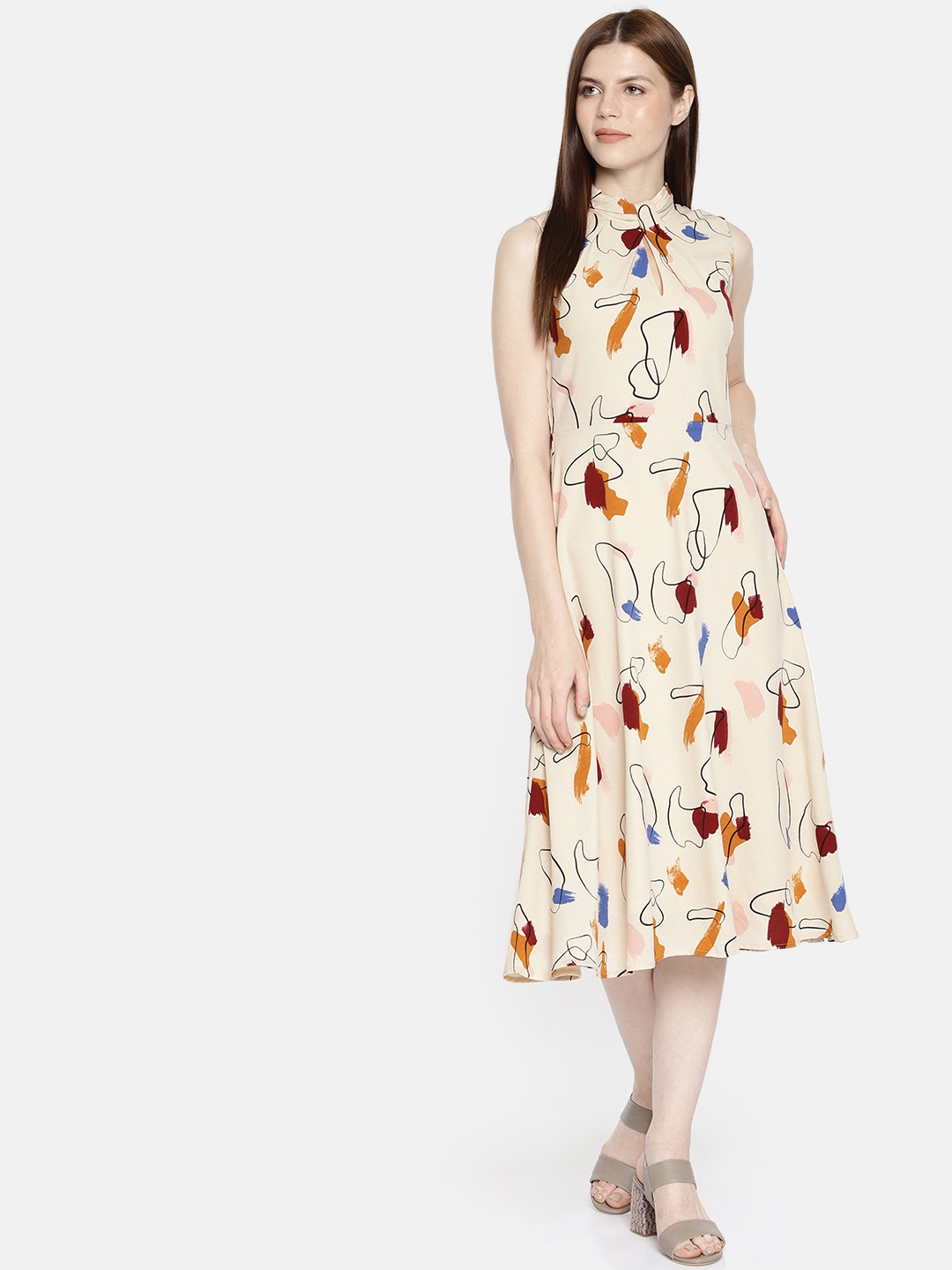 

Vero Moda Women Striped Off-White & Red A-Line Dress