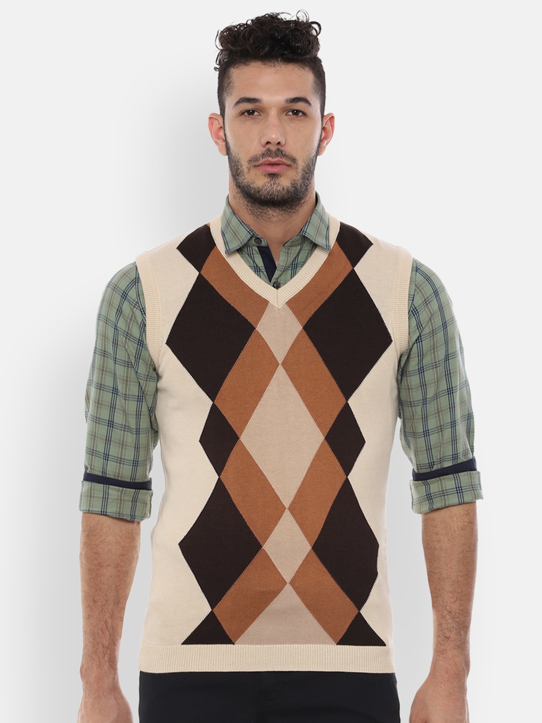 

Van Heusen Men Beige & Brown Printed Sweater