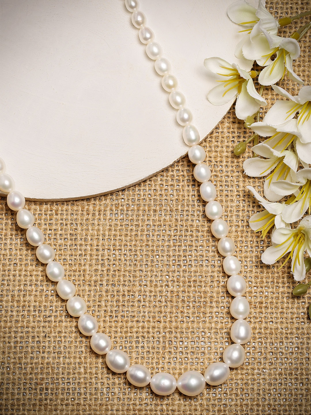 

justpeachy Women White Graduating Oval Shaped Pearl Necklace