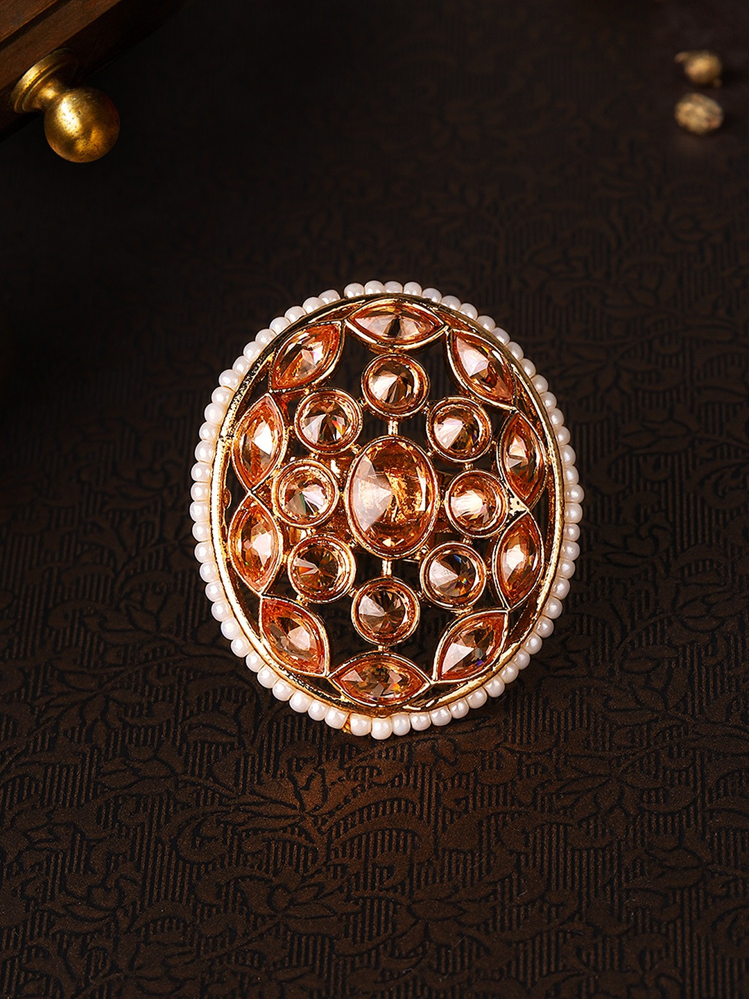 

Rubans Women Gold-Plated Hand crafted Kundan Studded Ring