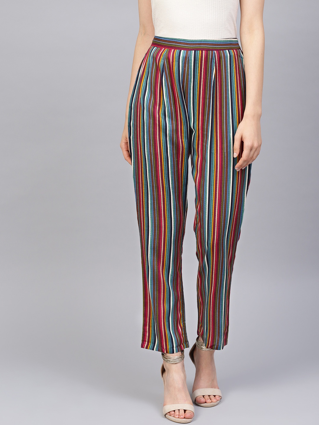 

Varanga Women Multicoloured Striped Straight Palazzos, Multi