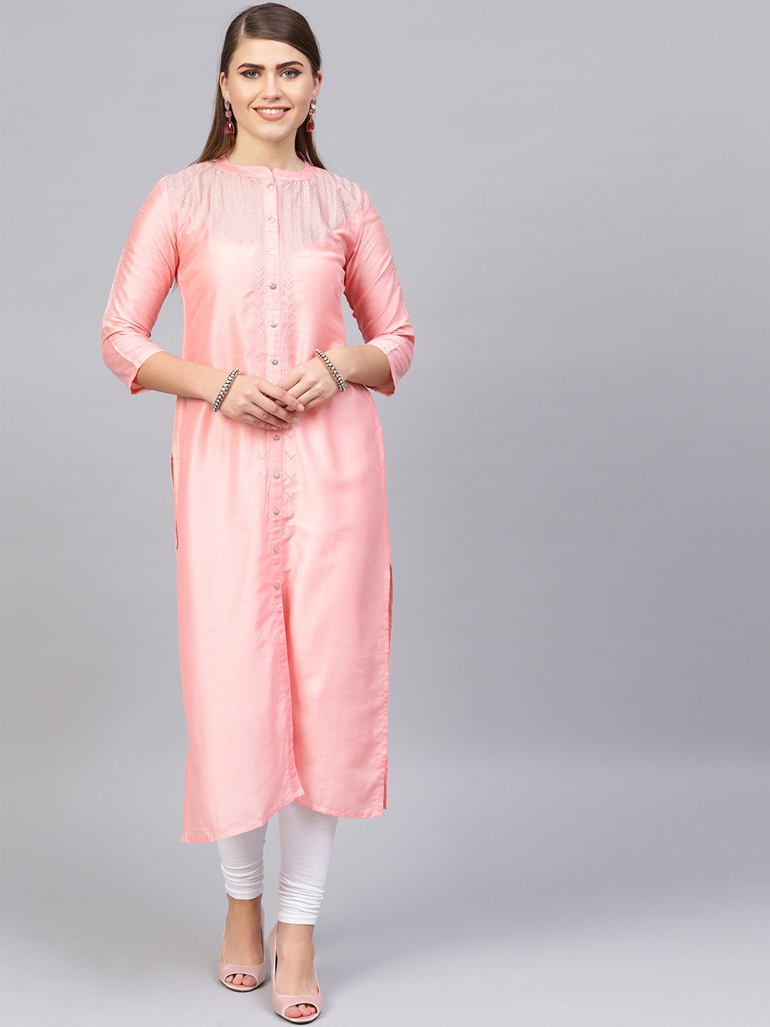 

Varanga Women Pink Yoke Design Straight Kurta