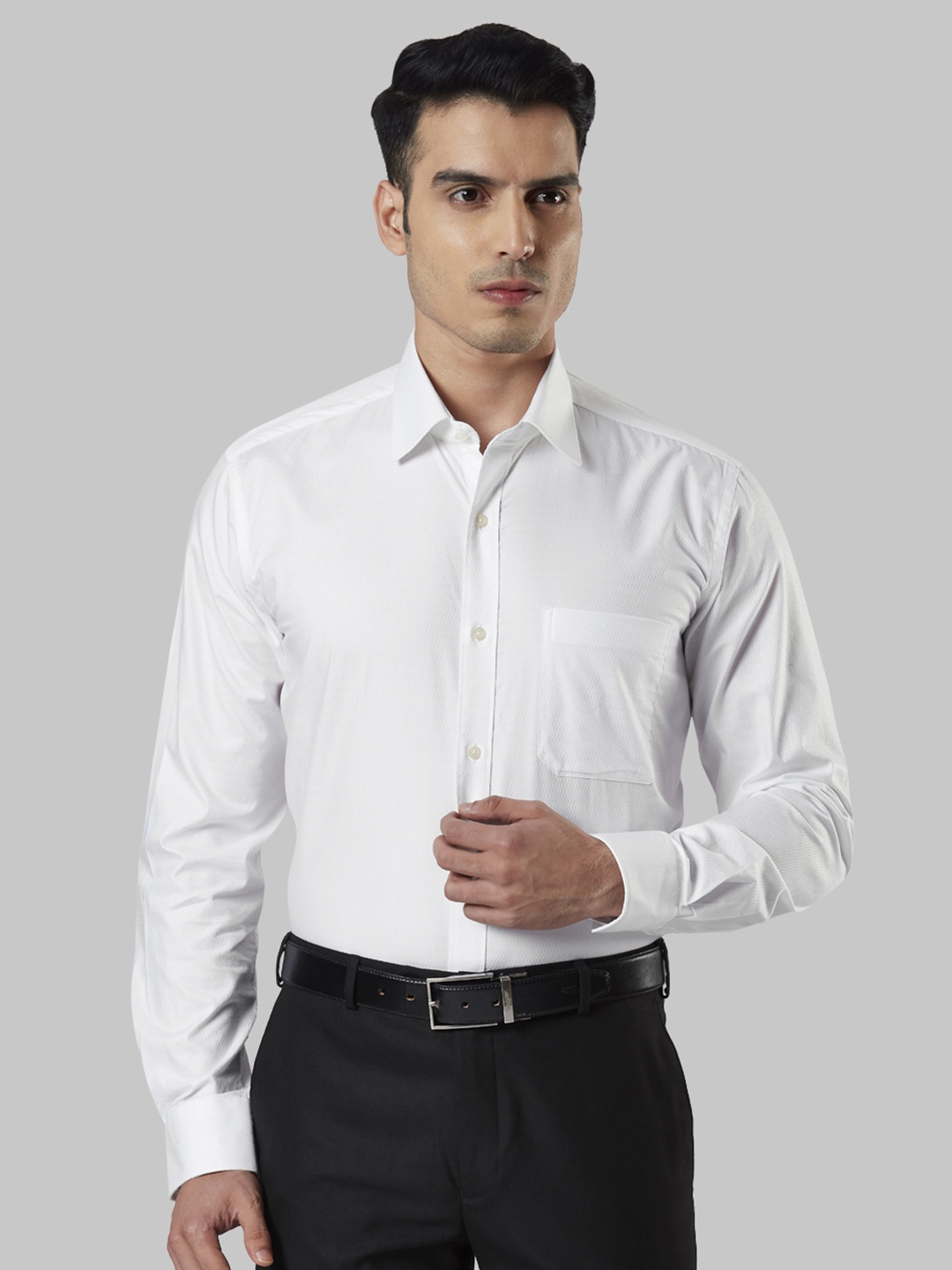 

Raymond Men White Regular Fit Self Design Formal Shirt