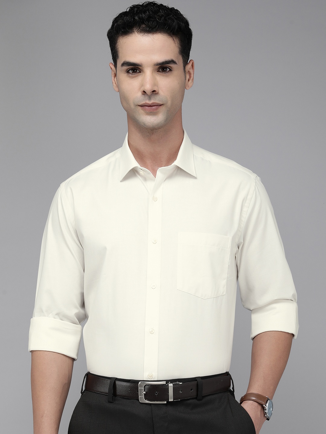 

Park Avenue Pure Cotton Self Design Textured Formal Shirt, Yellow