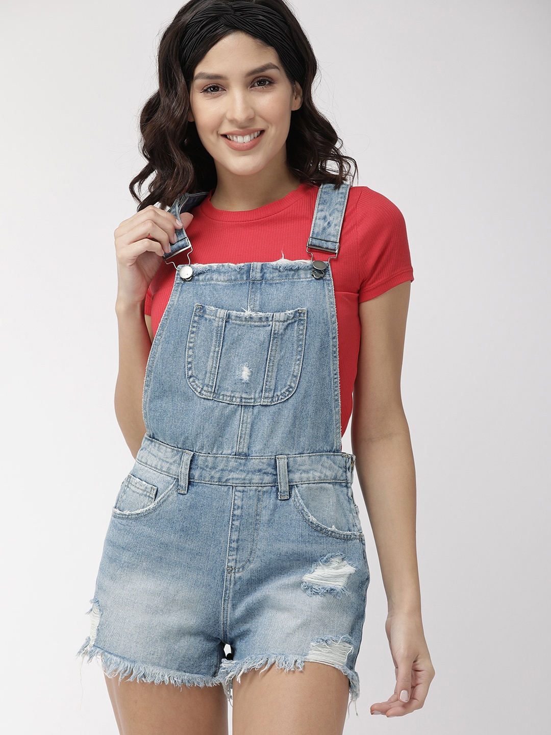 

FOREVER 21 Women Blue Solid Denim Dungarees