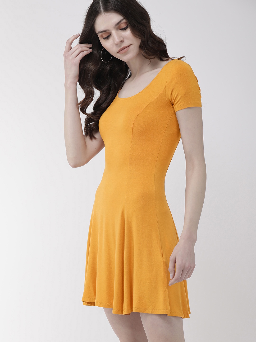 

FOREVER 21 Women Mustard Yellow Solid Fit and Flare Dress