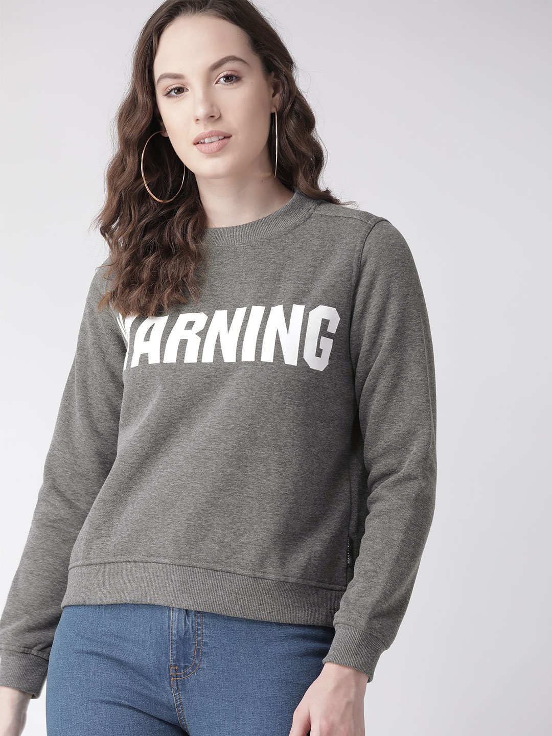 

FOREVER 21 Women Grey & White Printed Sweatshirt