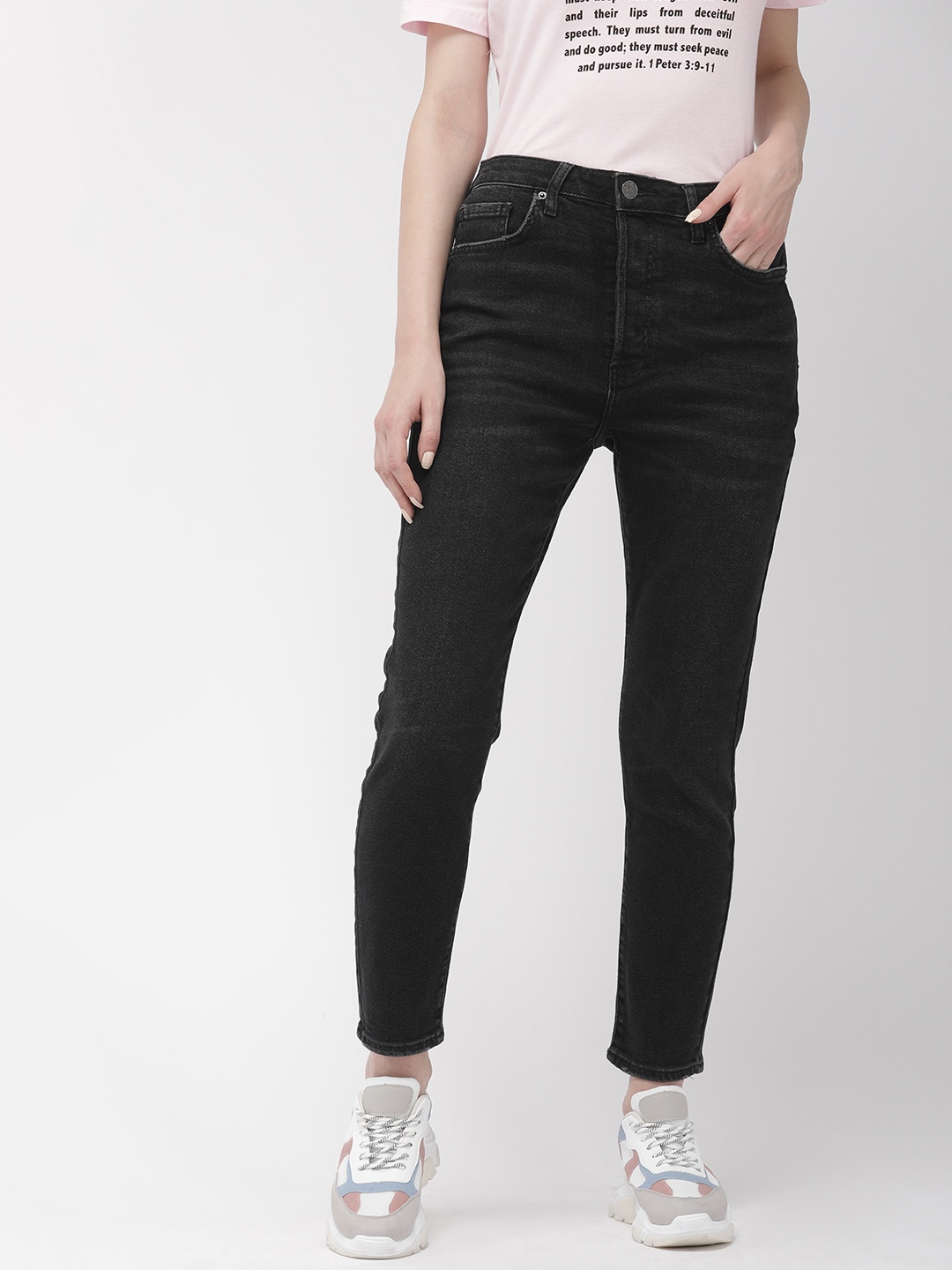 

FOREVER 21 Women Black Regular Fit Mid-Rise Clean Look Stretchable Jeans