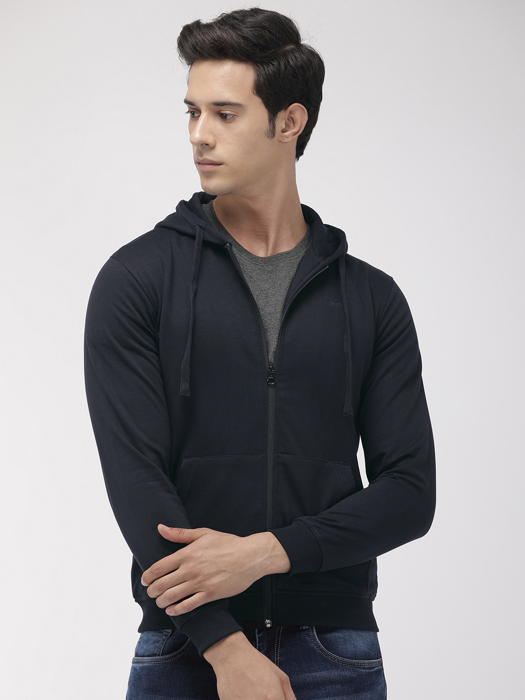 

Park Avenue Men Navy Blue Solid Slim Fit Hooded Sweatshirt