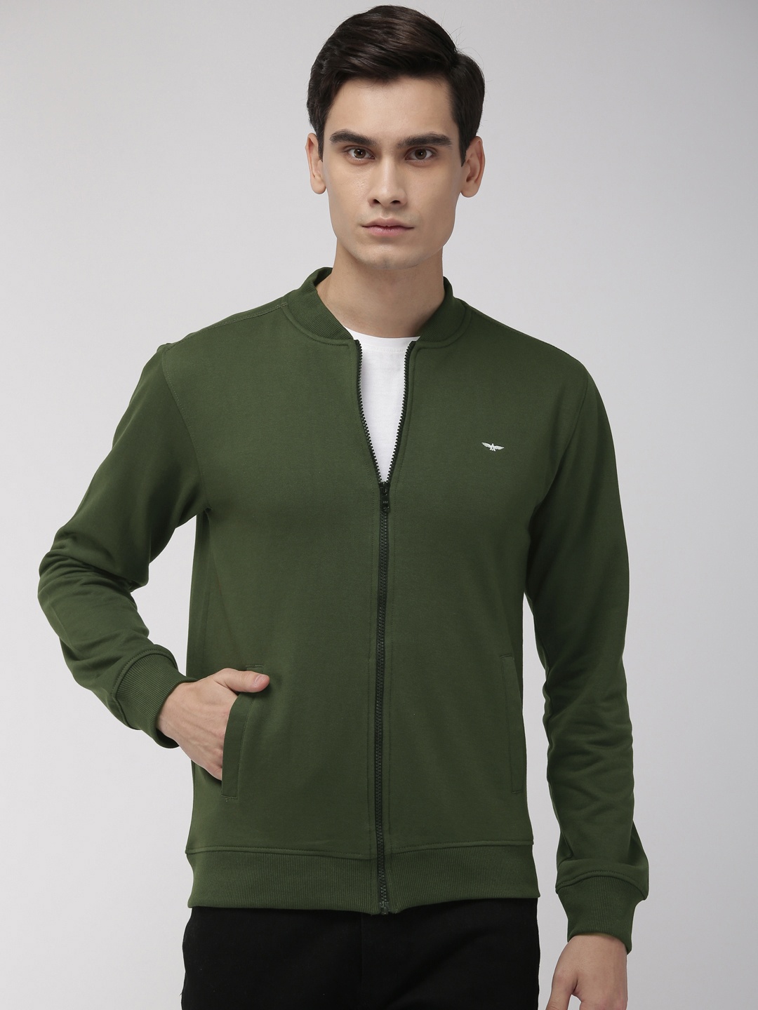 

Park Avenue Men Olive Green Solid Slim Fit Sweatshirt