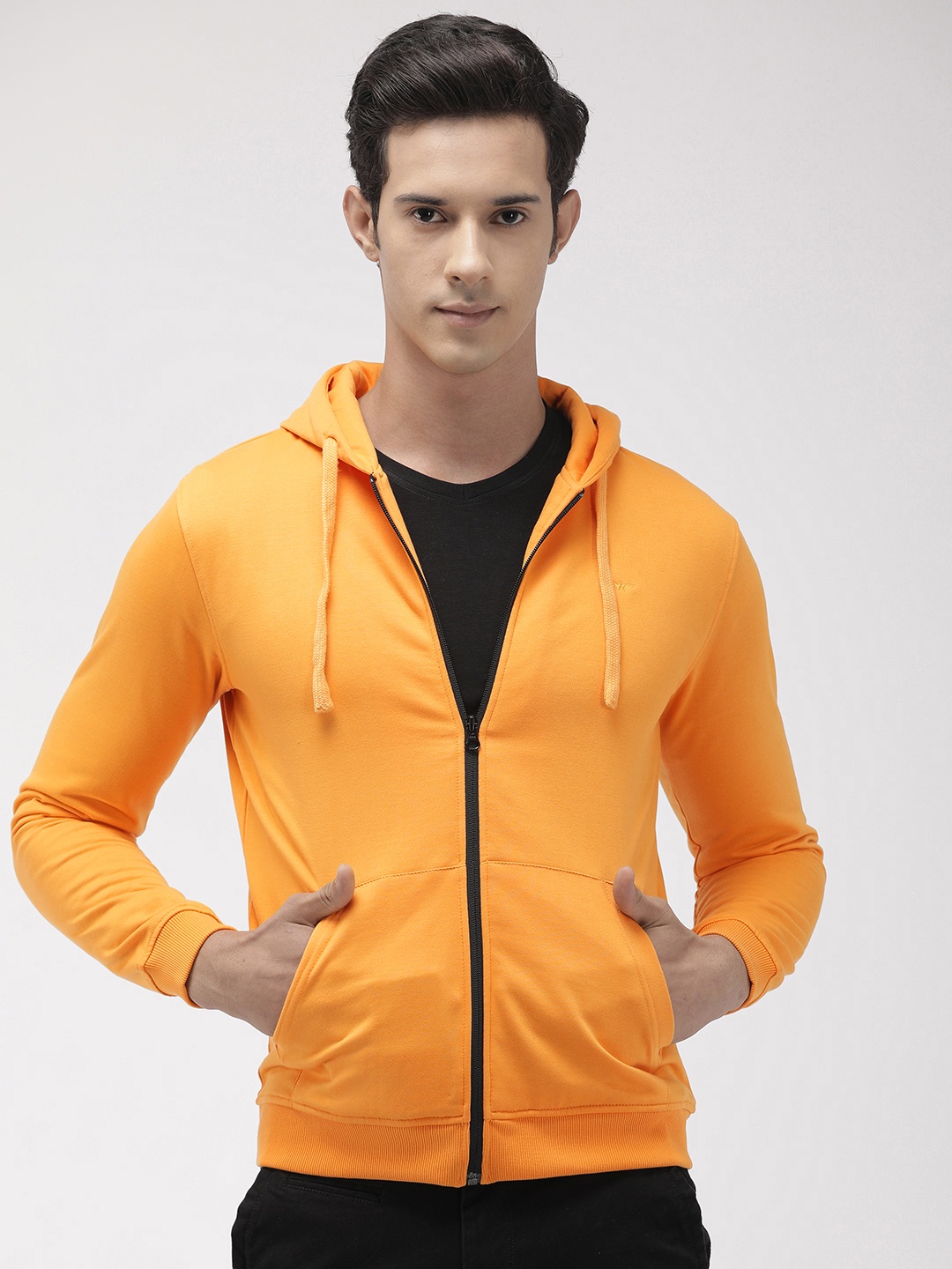 

Park Avenue Men Yellow Solid Slim Fit Hooded Sweatshirt