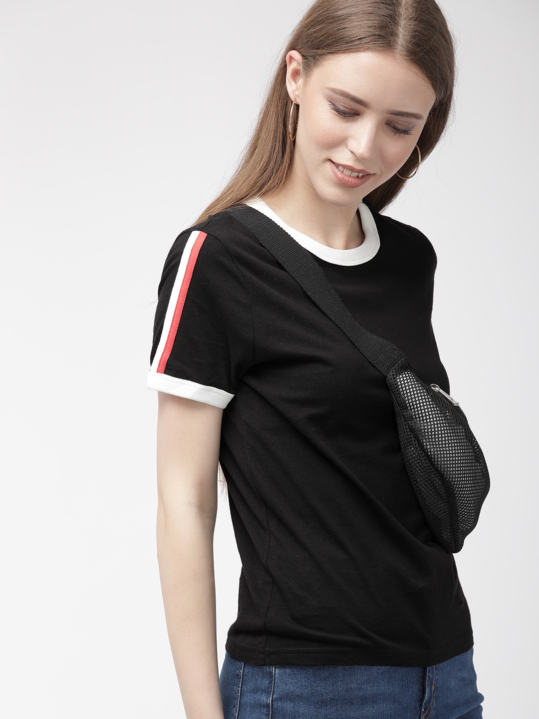 

FOREVER 21 Women Black Solid Round Neck Pure Cotton T-shirt