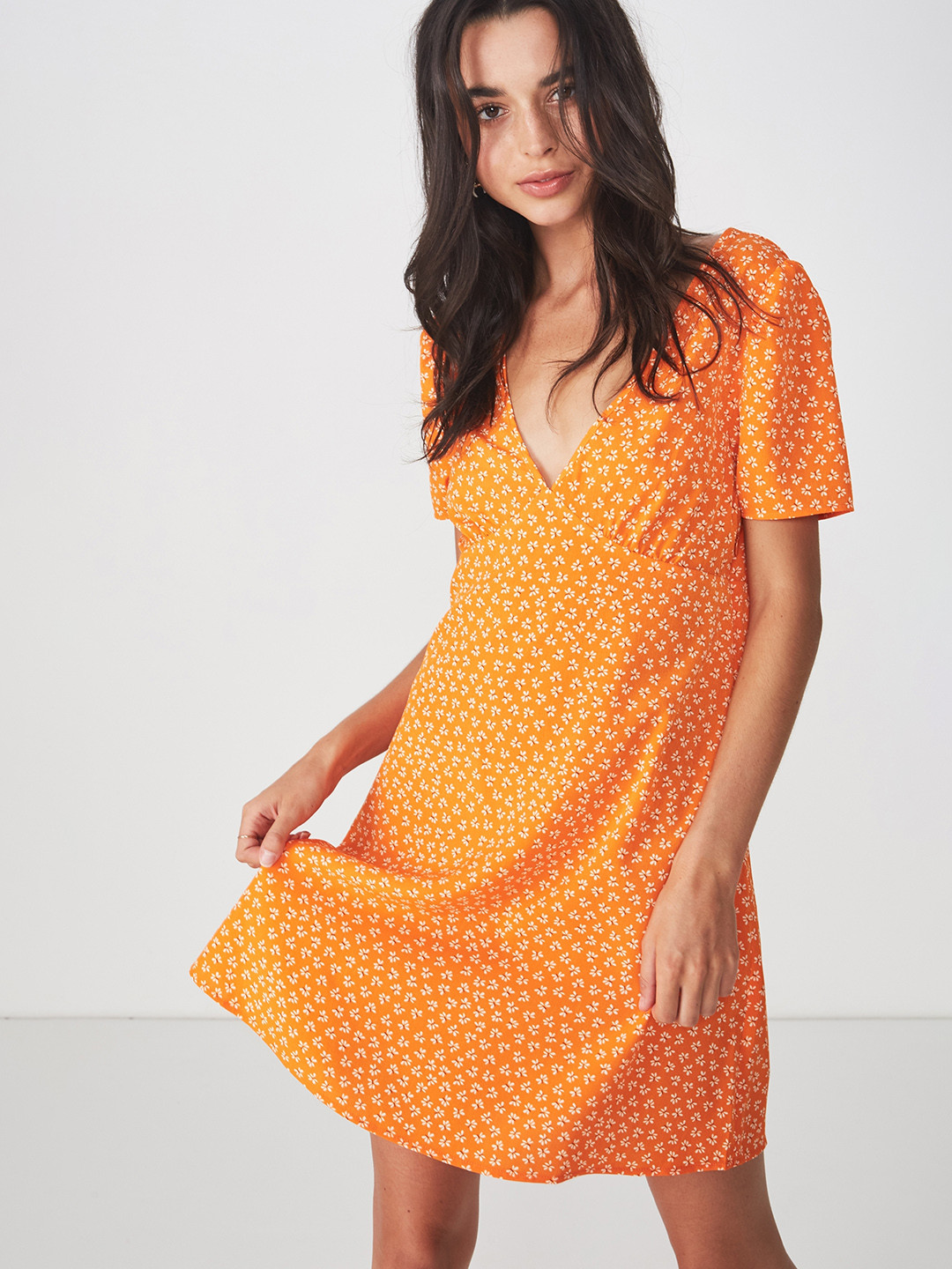 

COTTON ON Women Orange Floral Printed Empire Dress