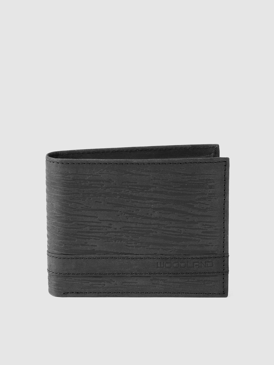 

Woodland Men Black Textured Leather Two Fold Wallet