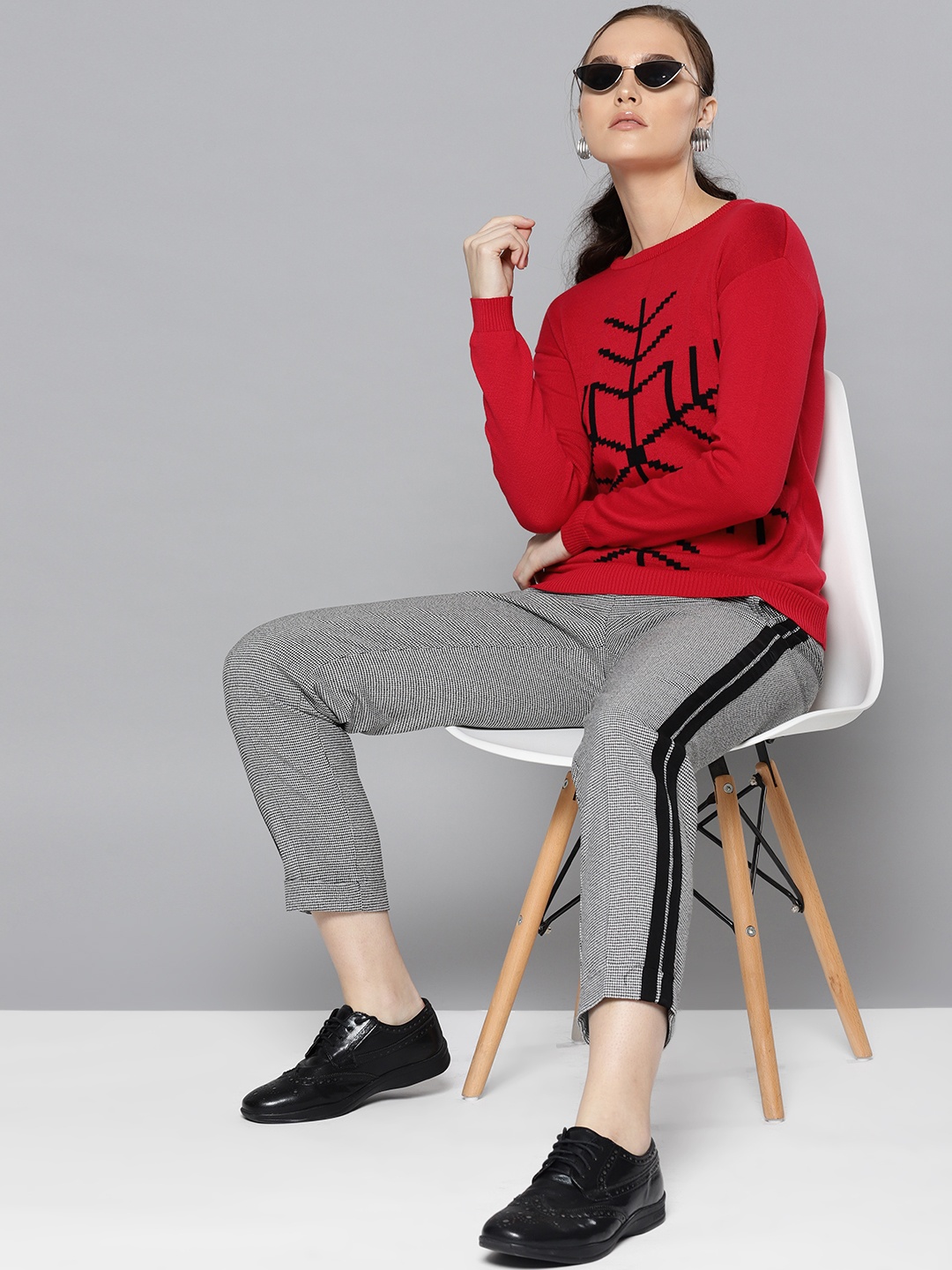 

STREET 9 Women Red & Black Self Design Sweater