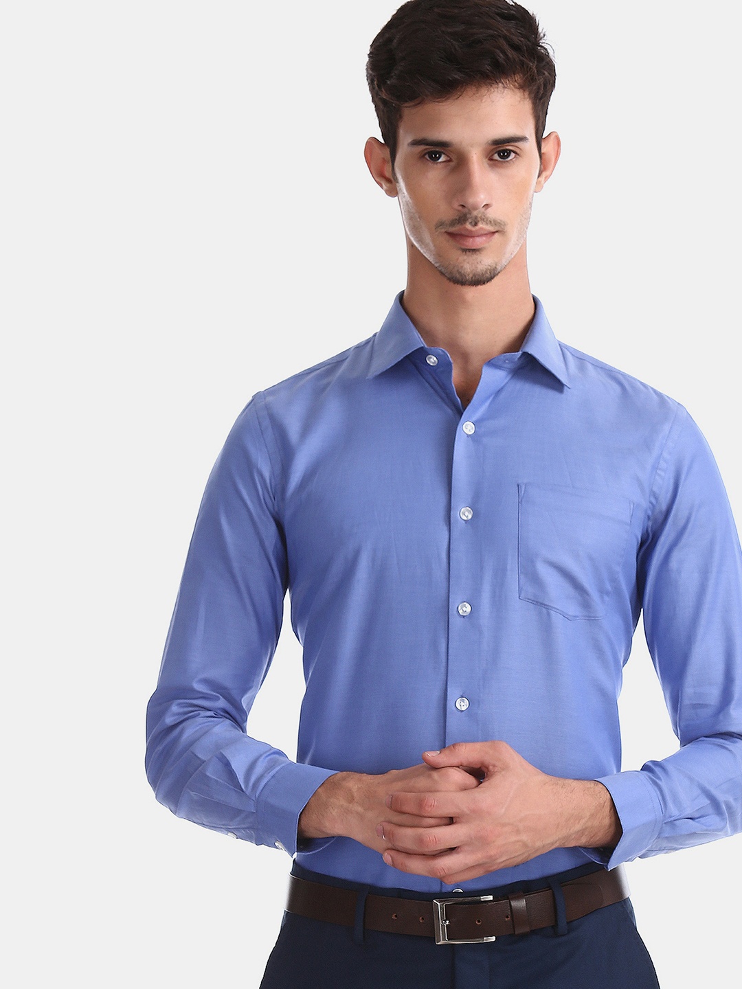 

Arrow Men Blue Slim Fit Self Design Formal Shirt