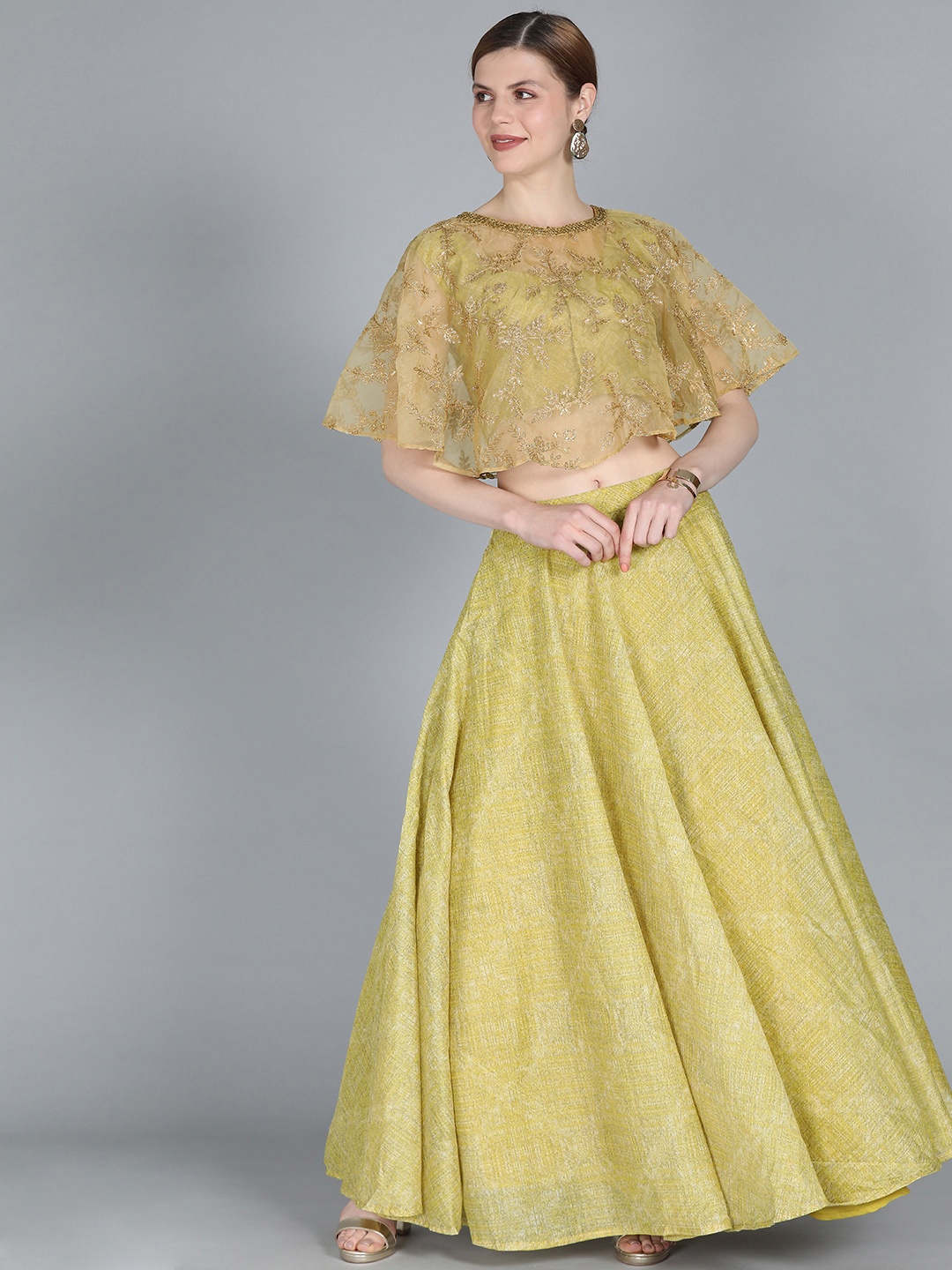 

Ethnovog Olive Green Embroidered Made to Measure Lehenga with Blouse