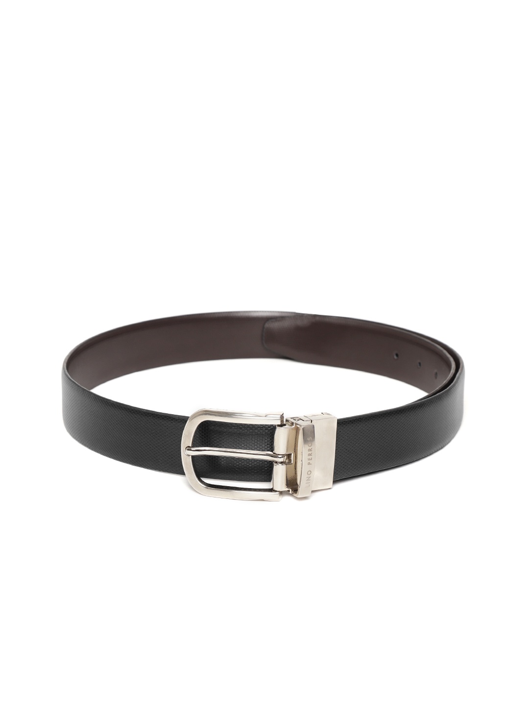 

Lino Perros Men Black & Coffee Brown Textured Formal Reversible Leather Belt