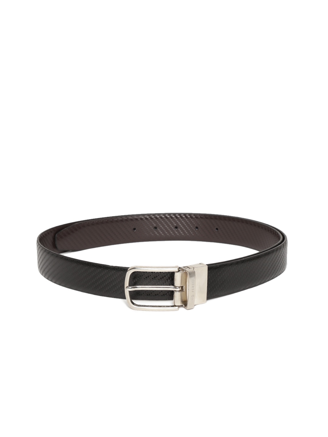 

Lino Perros Men Black & Coffee Brown Textured Reversible Leather Belt