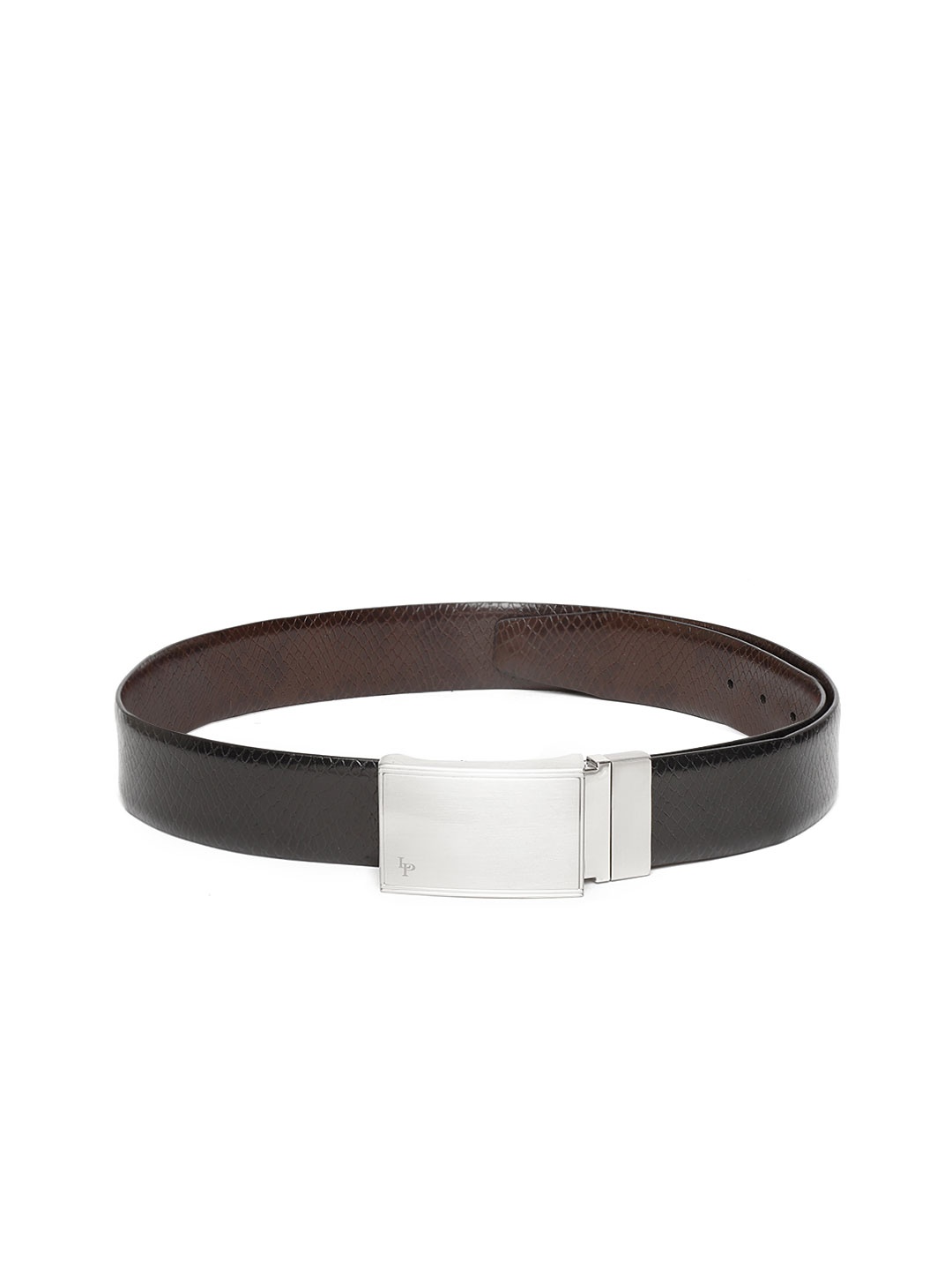 

Lino Perros Men Black & Coffee Brown Leather Snakeskin Textured Reversible Belt