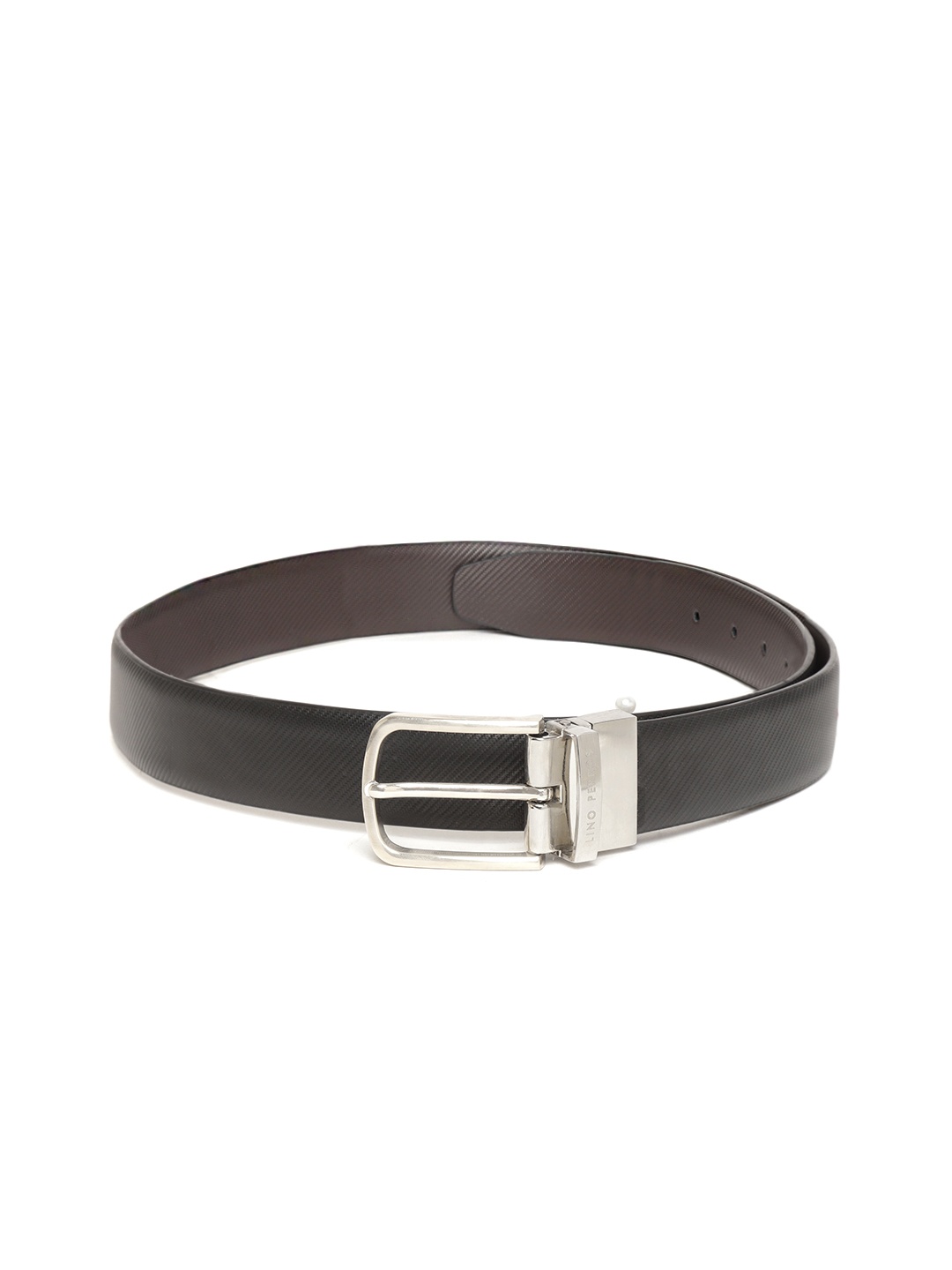 

Lino Perros Men Black & Coffee Brown Leather Textured Reversible Belt