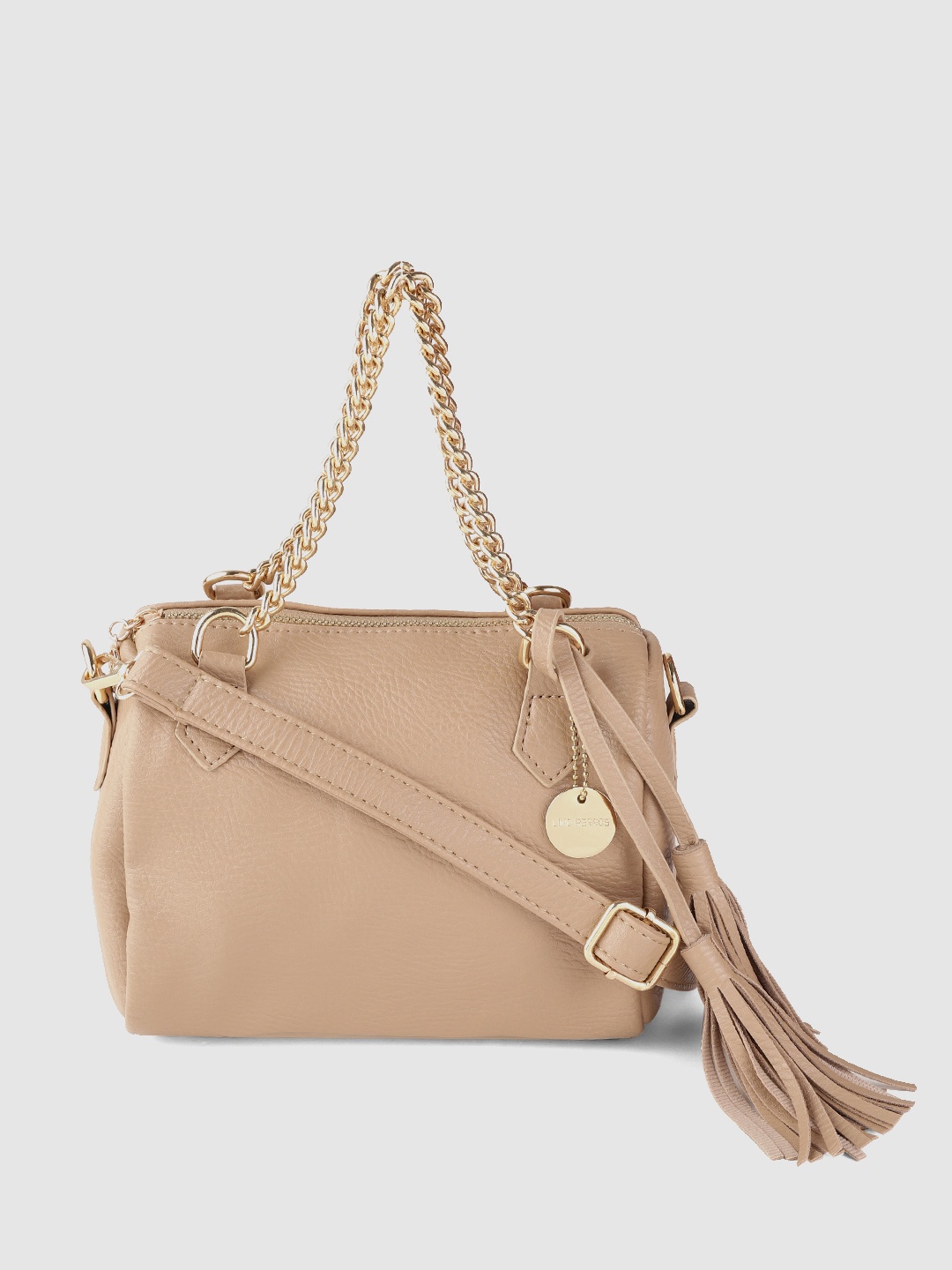 

Lino Perros Beige Solid Handheld Bag with Detachable Sling Strap