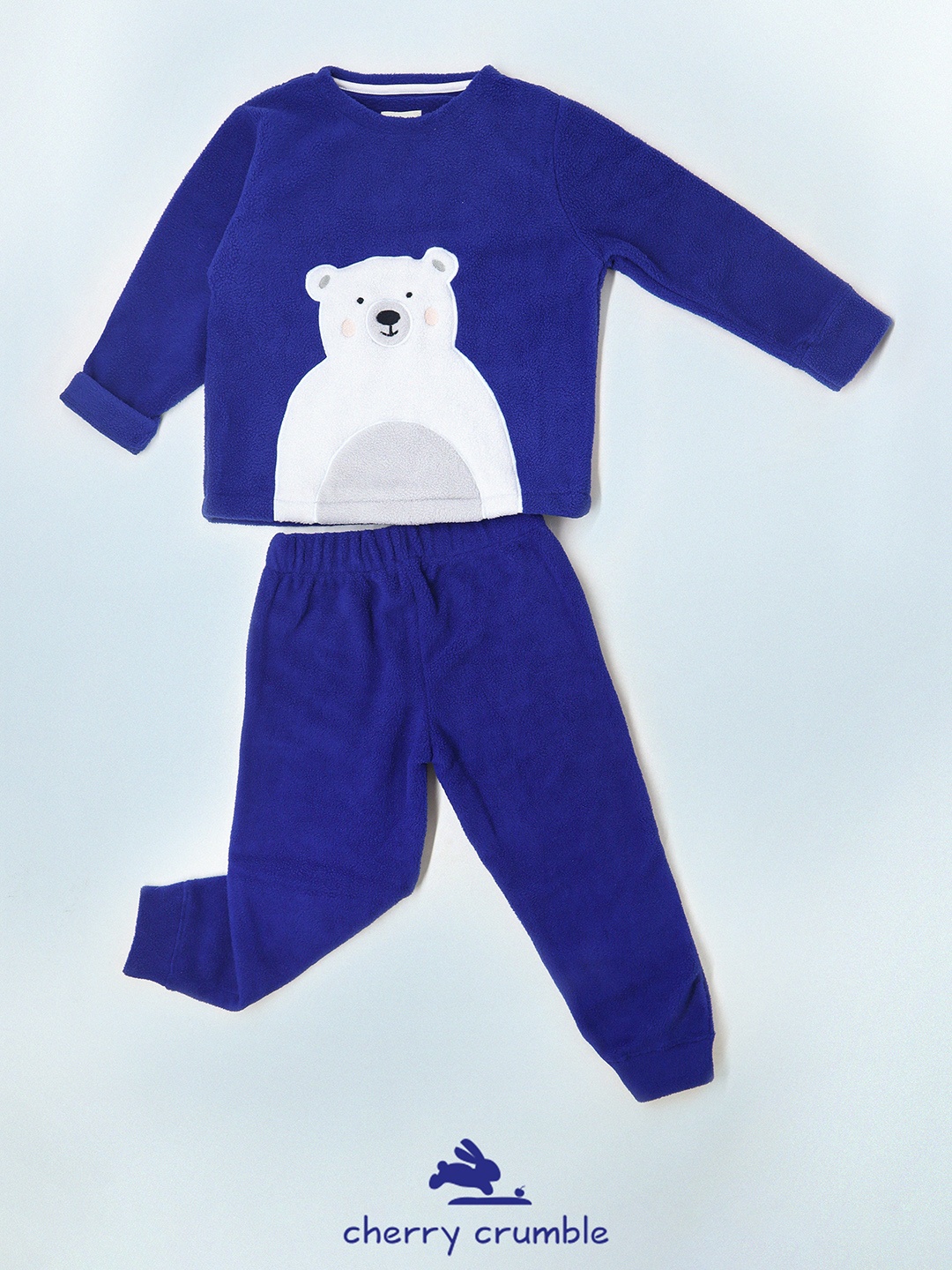 

Cherry Crumble Kids Blue & White Applique Faux Fur Winter Night suit