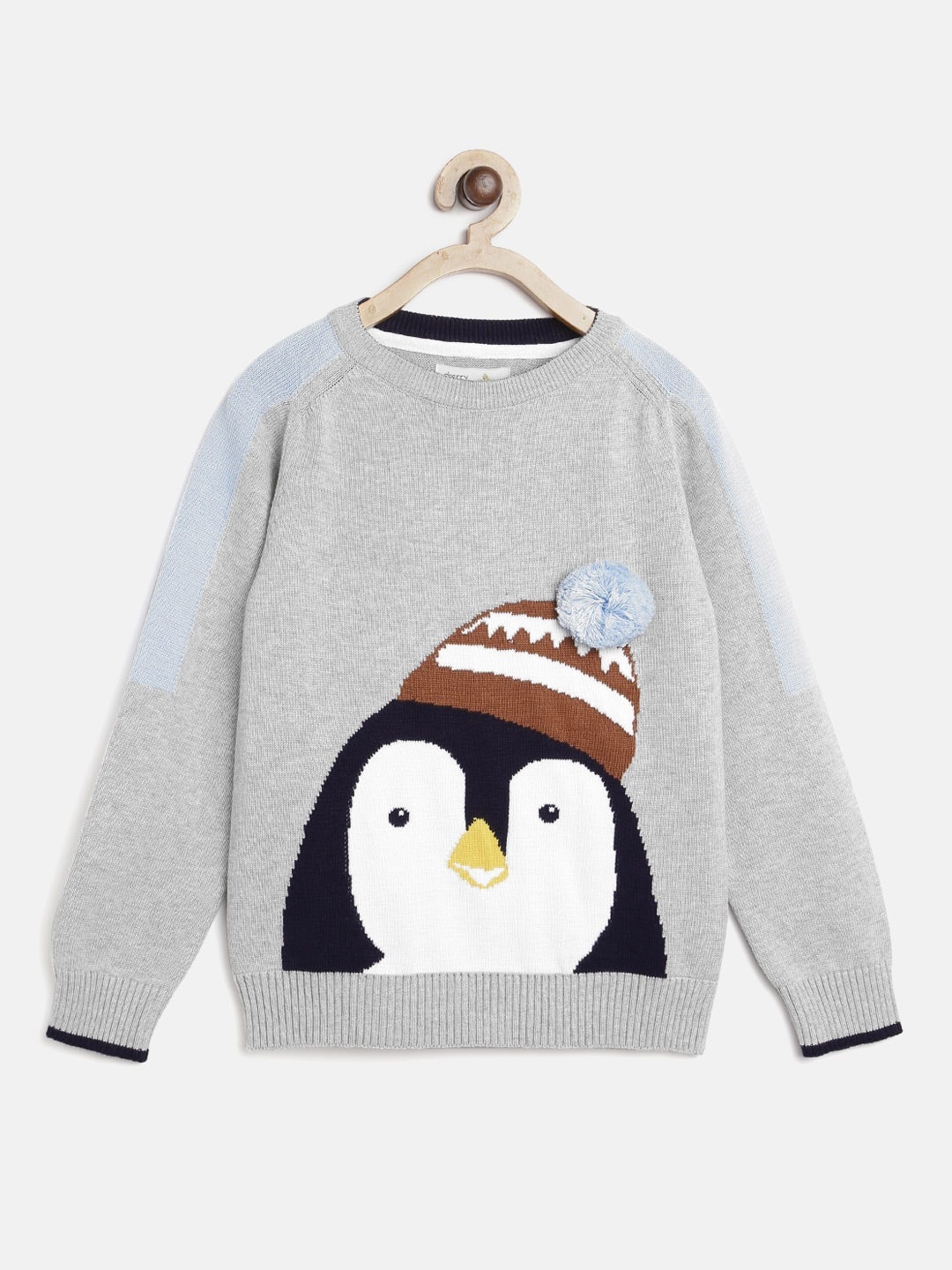 

Cherry Crumble Kids Grey Melange & White Self Design Sweater