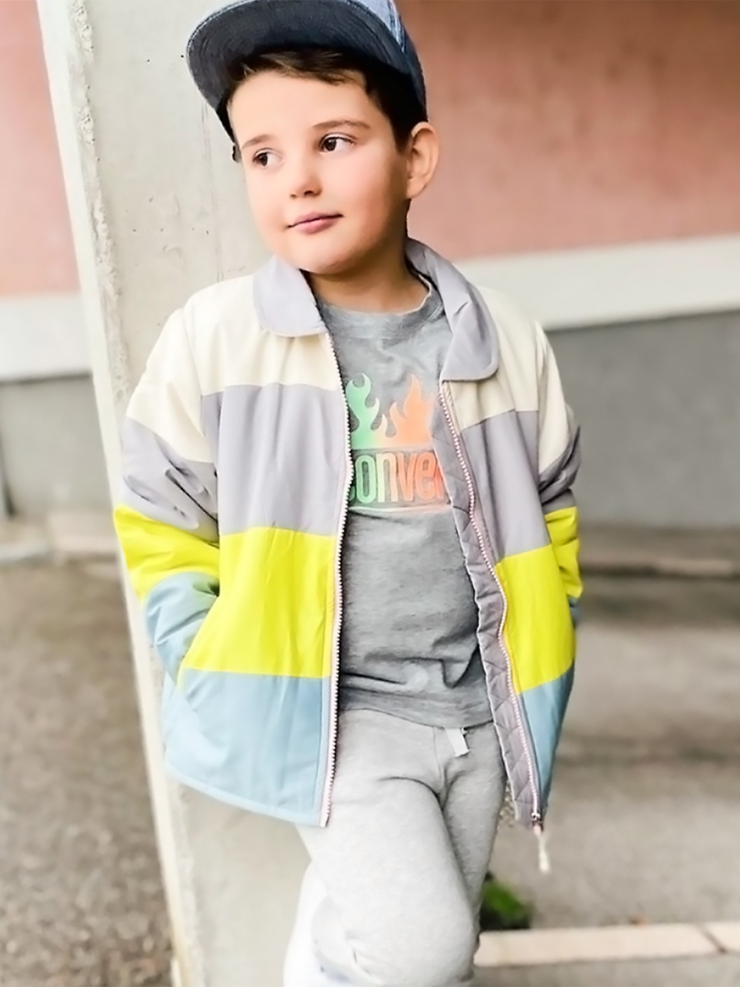 

Cherry Crumble Kids Grey & Lemon Yellow Colourblocked Padded Jacket