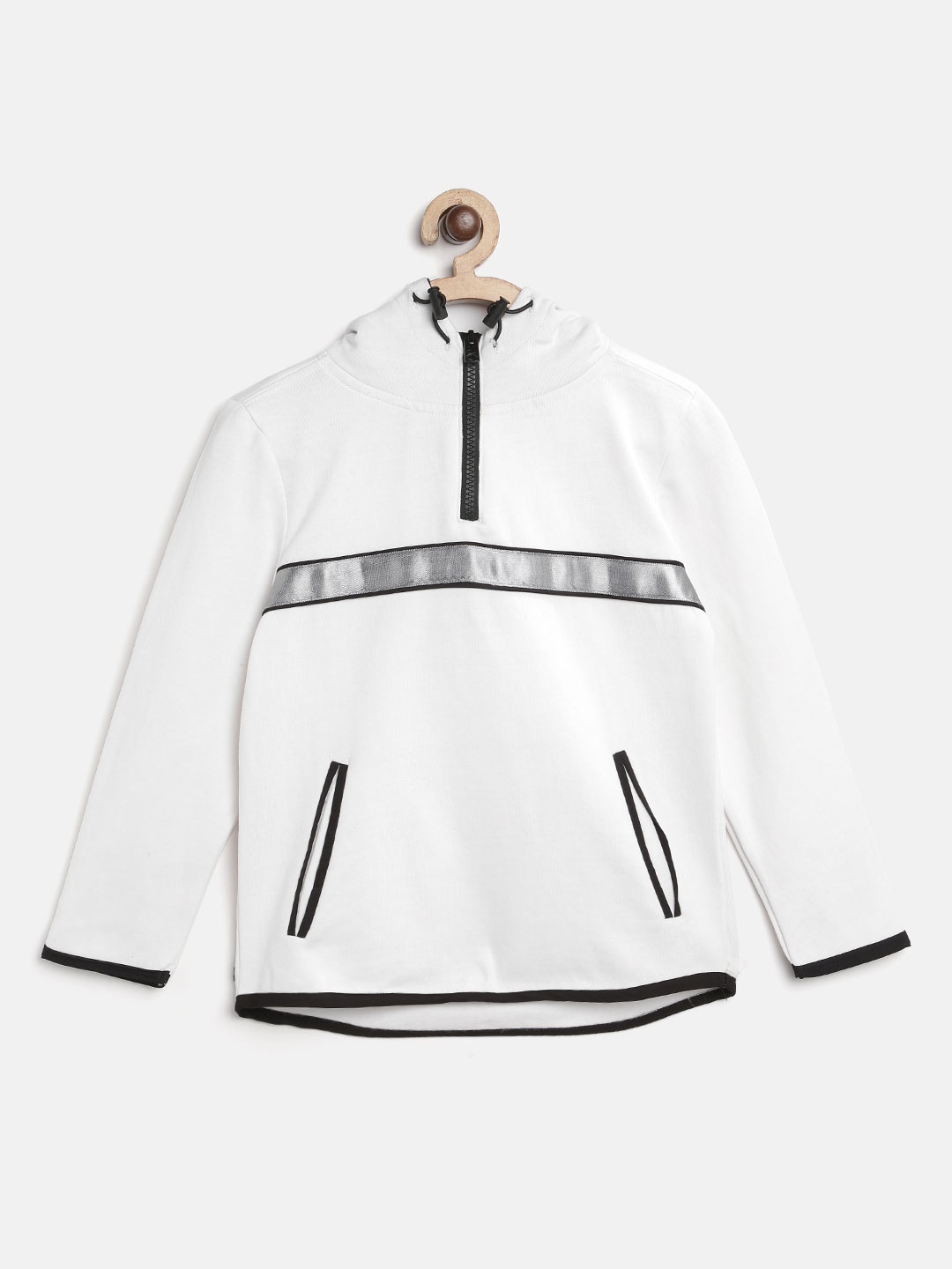 

Cherry Crumble Boys White Solid Hooded Sweatshirt