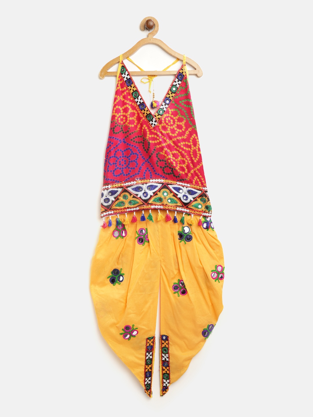 

BownBee Girls Pink & Yellow Bandhani Print Kurti with Dhoti Pants